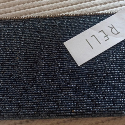 Clutch with beads and shells, new, gray and blue