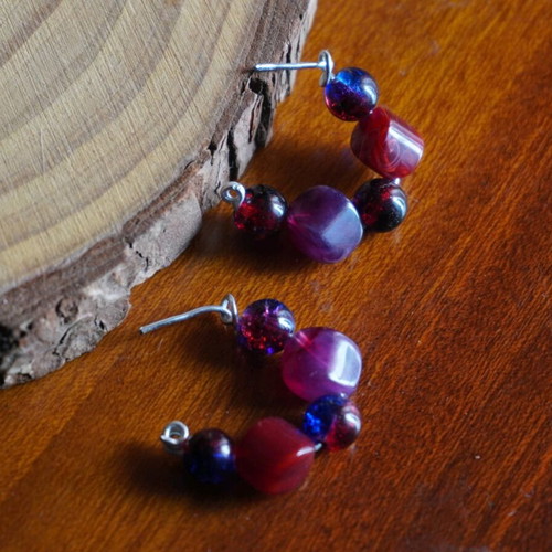 Handmade earrings with beads new, blue and red