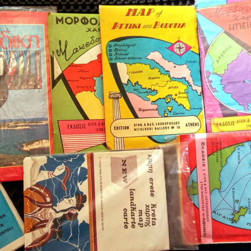 Old maps of Greece used, set of 15 vintage