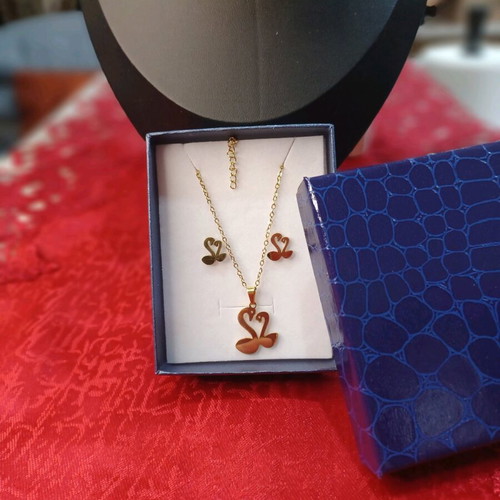 Jewelry set with swan gold color stainless steel new