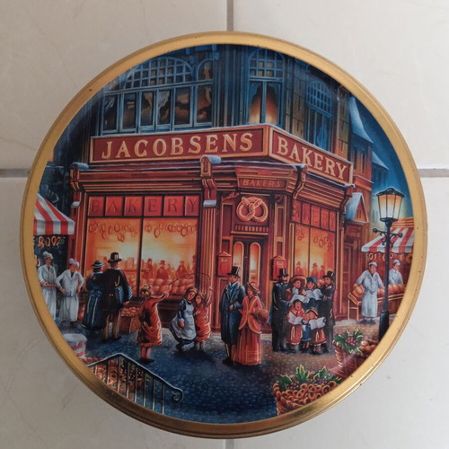 Metal Collectible Box Jacobsens Bakery's with Vintage Embossed Lid