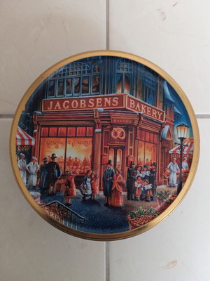 Metal Collectible Box Jacobsens Bakery's with Vintage Embossed Lid