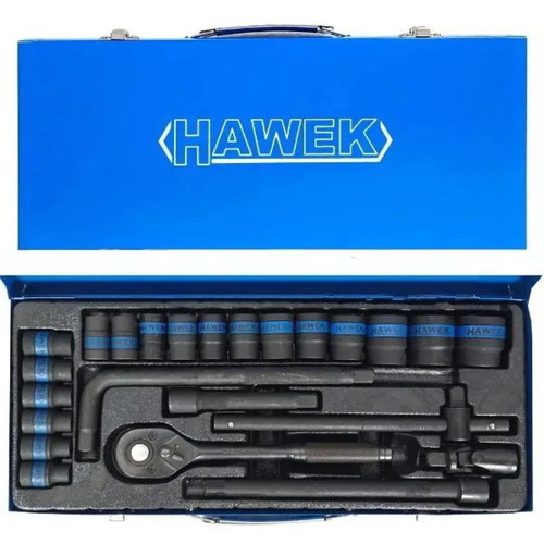 Hawek Socket Set with Impact Sockets 1/2, 24 Pieces New