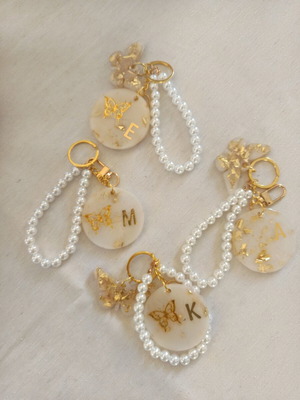 Resin Keychain with Monogram, Pearls and Butterfly