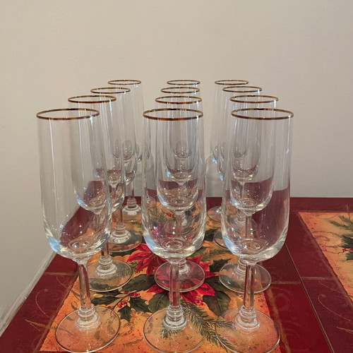 Crystal Champagne Glasses set of 6 new with gold finish
