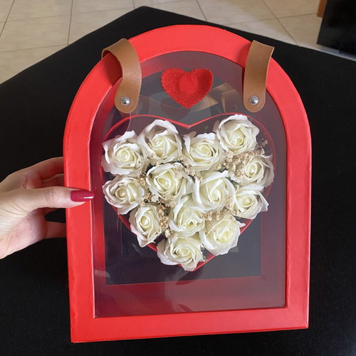 Bag with fake roses used, heart-shaped gift or decoration