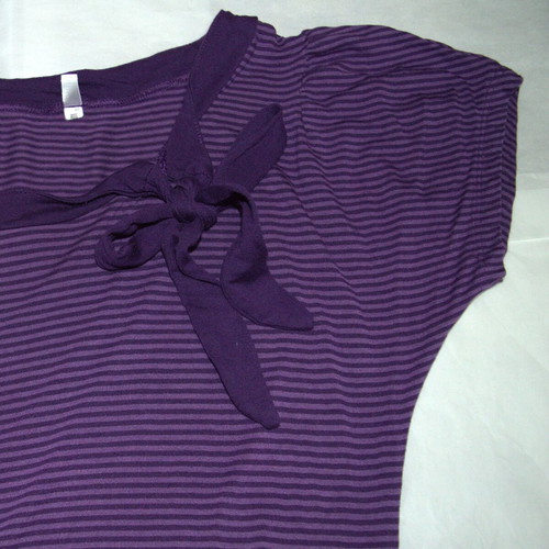 Y2K Purple Striped Cap Sleeve Top with Neck Bow Detail Size S/M