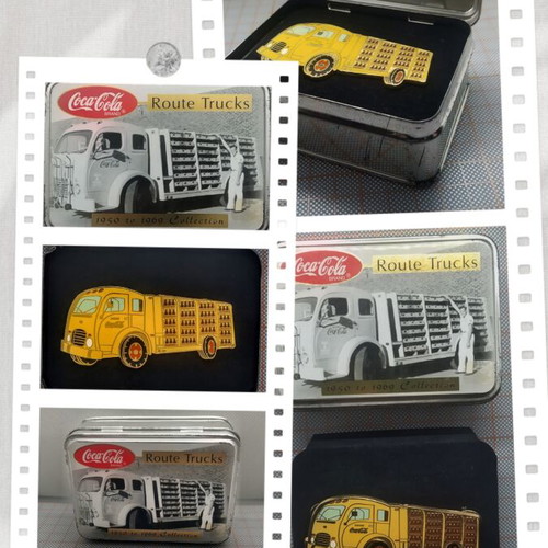 Coca-Cola Route Truck Pin like new in collectible tin box