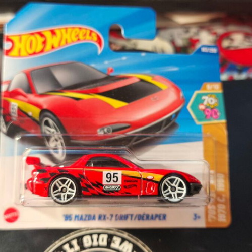Hot Wheels ’95 Mazda RX-7 Drift new, red with racing graphics