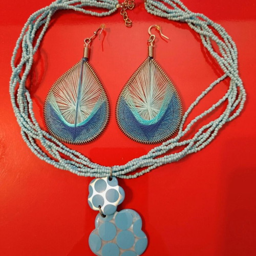 Necklace and earrings like new, summer style, blue and turquoise