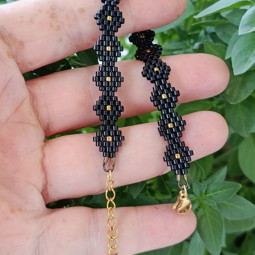 Handmade bracelet black and gold with Miyuki beads made to order
