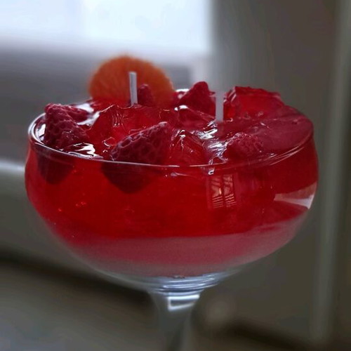 Soy and gel wax candle in cocktail glass with strawberry and blueberry scent