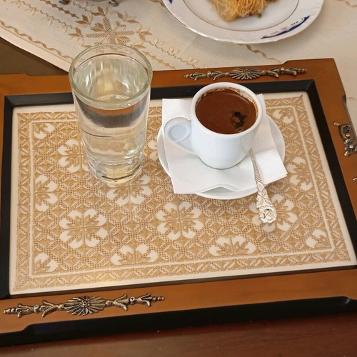 Handmade wooden tray with authentic Lefkadian embroidery