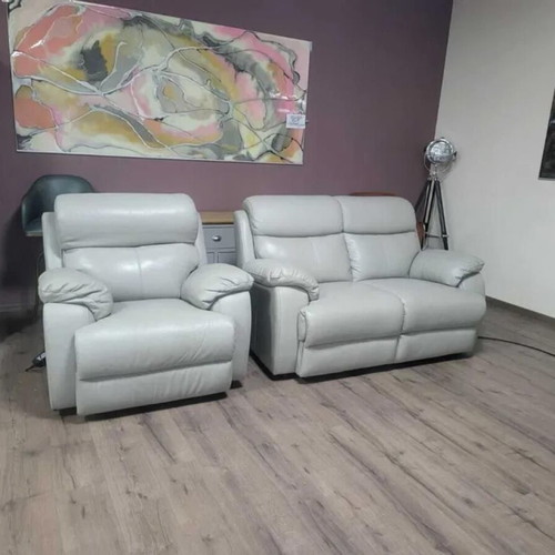 Gray leather sofa and armchair set Grayson new with relaxing mechanism