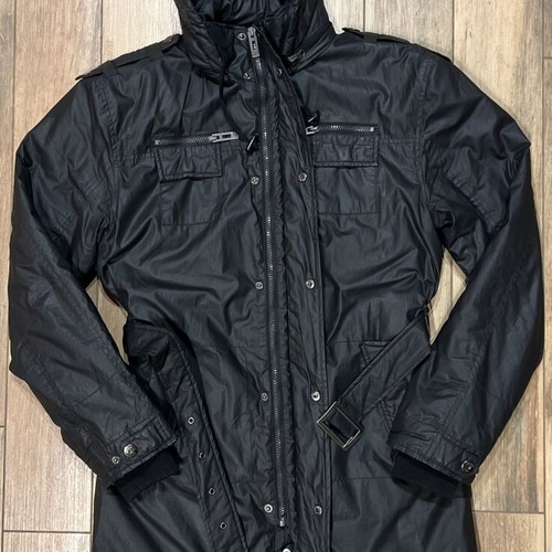 Base Hit black parka jacket, medium, detachable belt and hood