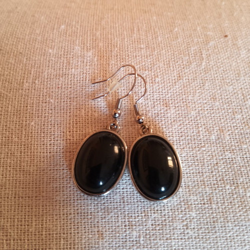Black Onyx Earrings handmade, stainless steel