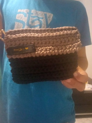 Knitted handmade wallet bag new, black and beige