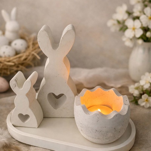 Easter set new with tray, bunnies and candle holder