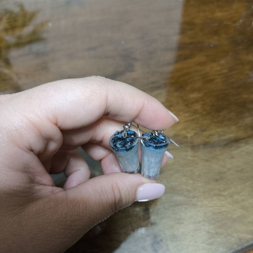 Galaxy cocktail earrings new, blue and silver resin