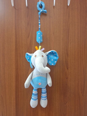 Elephant Hanging Toy like new, soft velvet, rattle sound