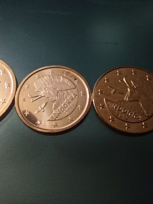 Andorra 1 and 2 cent coins 2020, 2021 unc