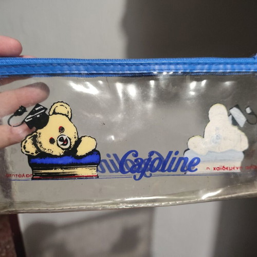 Cajoline vintage pencil case like new, transparent vinyl with blue details