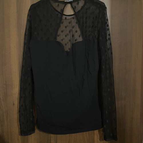 Terranova Black Long Sleeve Blouse with Sheer Polka Dot Detail like new