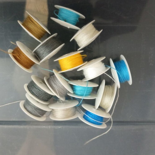 Set of 15 New Sewing Machine Bobbins with Threads