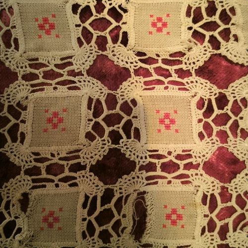 Handicraft with red design and gift napkin