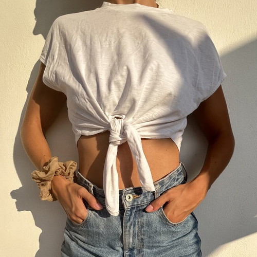 Paranoia crop top with tie, white, size S