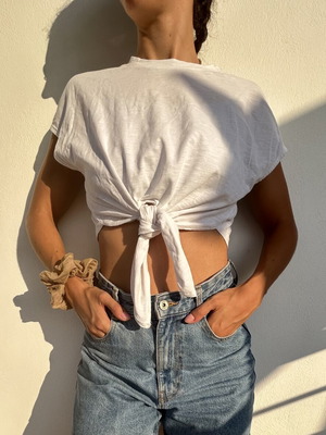 Paranoia crop top with tie, white, size S