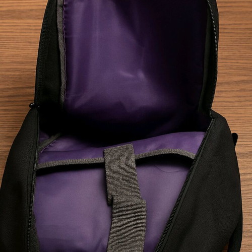 Backpack with Monster Design New, Black with Brown Leather Details