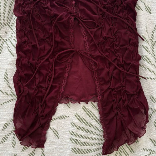 Bershka Bordeaux blouse with ties and bows, new, size S/M
