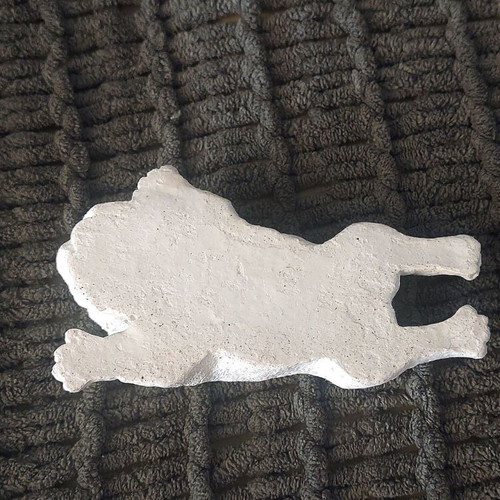 Handmade white cement dog figurine, 14 cm