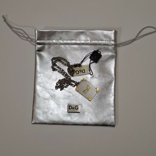 Vintage Dolce & Gabbana D&G silver and gold toned dog tag pendant necklace used