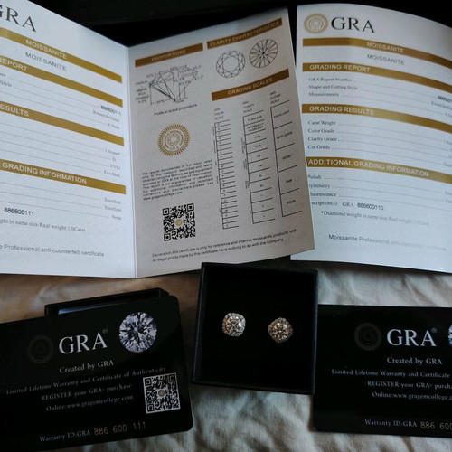 Silver Moissanite 2ct Halo Design Earrings new with 2 certificates