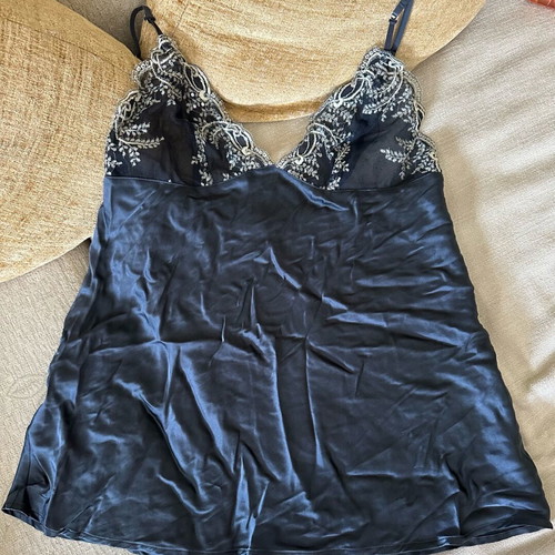 Elle MacPherson Intimates Silk Babydoll Set new, blue and silver