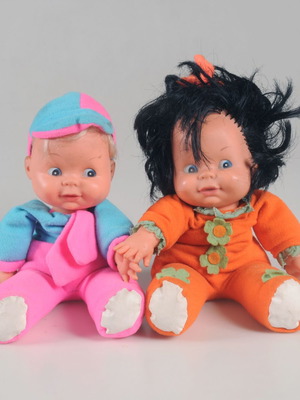 Vintage fabric dolls pair used from the 1970s