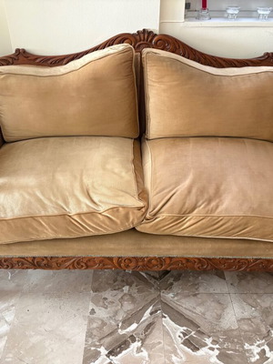 Two-seater sofa used, carved solid wood 1940