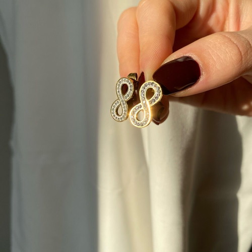 Steel stud earrings with zircon like new, gold and white