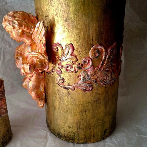 Set of 4 Handmade LED Candle Lamp and Cherub Decorations