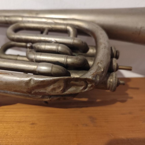 Tenor horn used, decorative French brass instrument