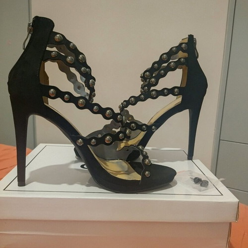 Black GoGo Shoes sandal new with studs and zipper, size 39