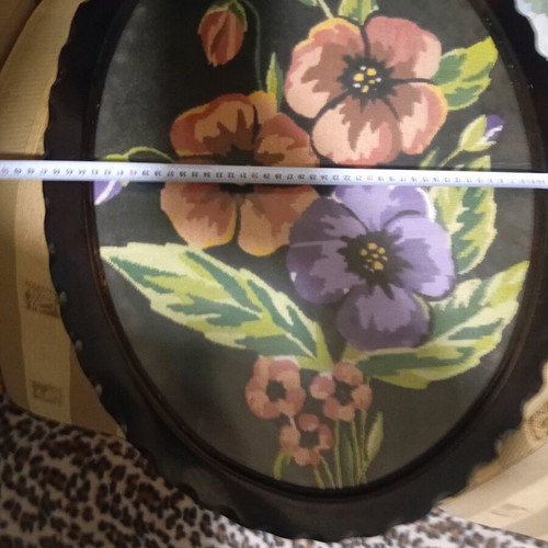 embroidered vintage painting with beautiful flowers