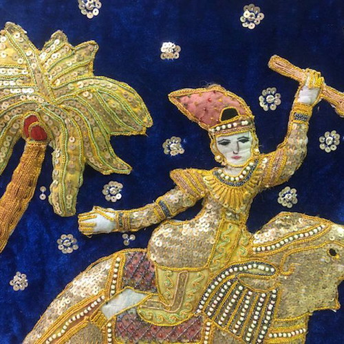 Hand-embroidered Burma with gold thread from Thailand 85x135