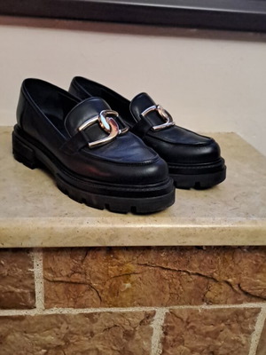 Mourtzi loafers shoes black and gold like new, size 37