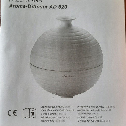 Medisana AD 620 aroma diffuser used with 3 bottles of essential oils