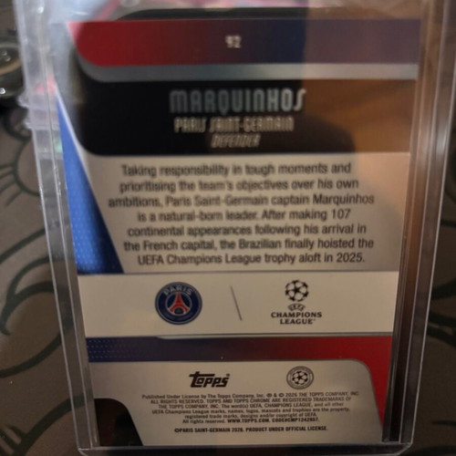 Topps Chrome UEFA Champions League Marquinhos Aqua Lava Refractor #92