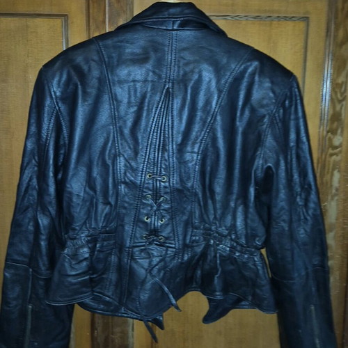 Vintage leather jacket used, black, size medium-large