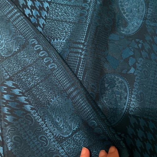 Silk fabric petrol with paisley new 3.20x1.15 m